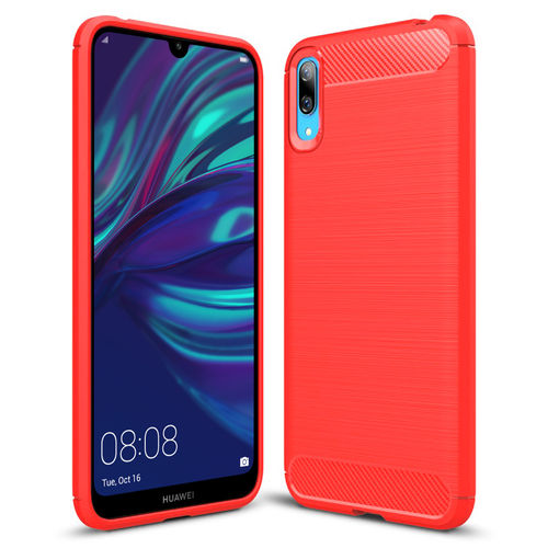 Flexi Slim Carbon Fibre Case for Huawei Y7 Pro (2019) - Brushed Red